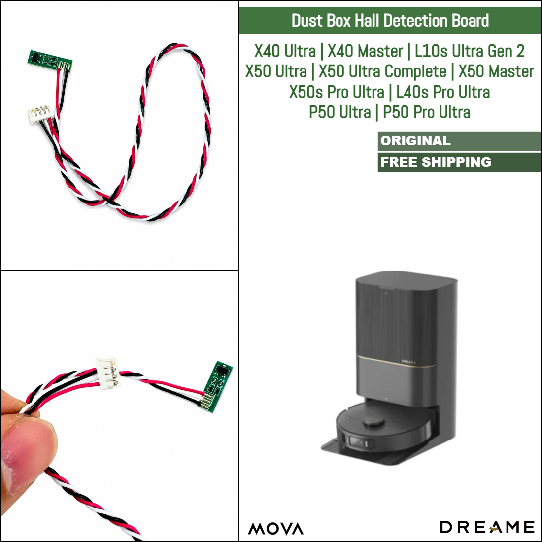 Dreame X40 Ultra, X40 Master, L10s Ultra Gen 2, X50 Ultra, X50 Ultra Complete, X50 Master, X50s Pro Ultra, L40s Pro Ultra, MOVA P50 Ultra, P50 Pro Ultra | Original Spare & Repair Parts: Dust Box Hall Detection Board