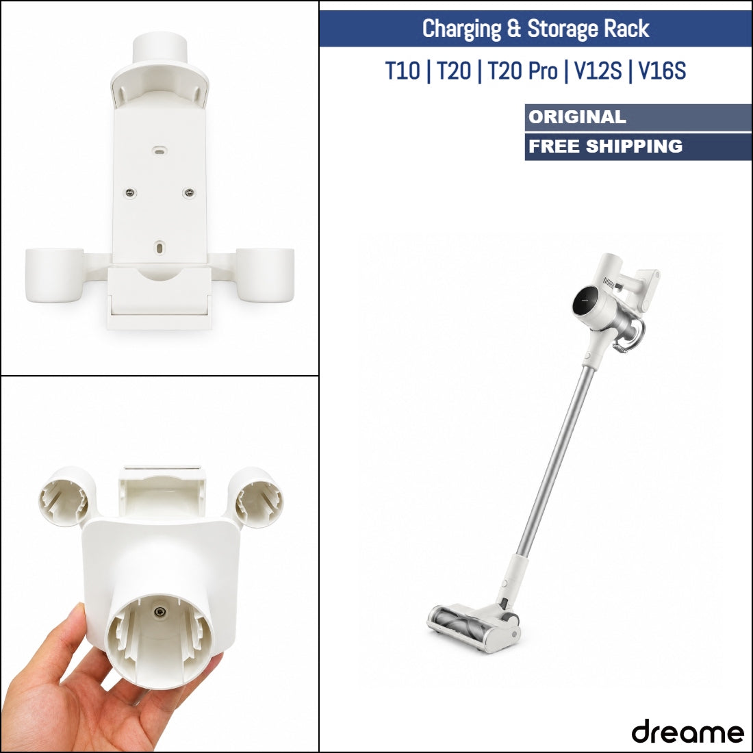 Dreame T10, T20, T20 Pro, V12S, V16S | Original Spare Parts & Accessories: Charging & Storage Rack, White
