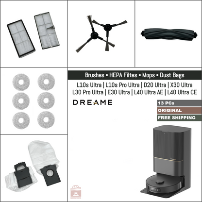 Dreame L10s Ultra, L10s Pro Ultra, D20 Ultra, X30 Ultra, L30 Pro Ultra, E30 Ultra, L40 Ultra AE, L40 Ultra CE | Original Consumable Parts & Accessories: Brushes, Mops, HEPA Filters, Dust Bags (Kit)