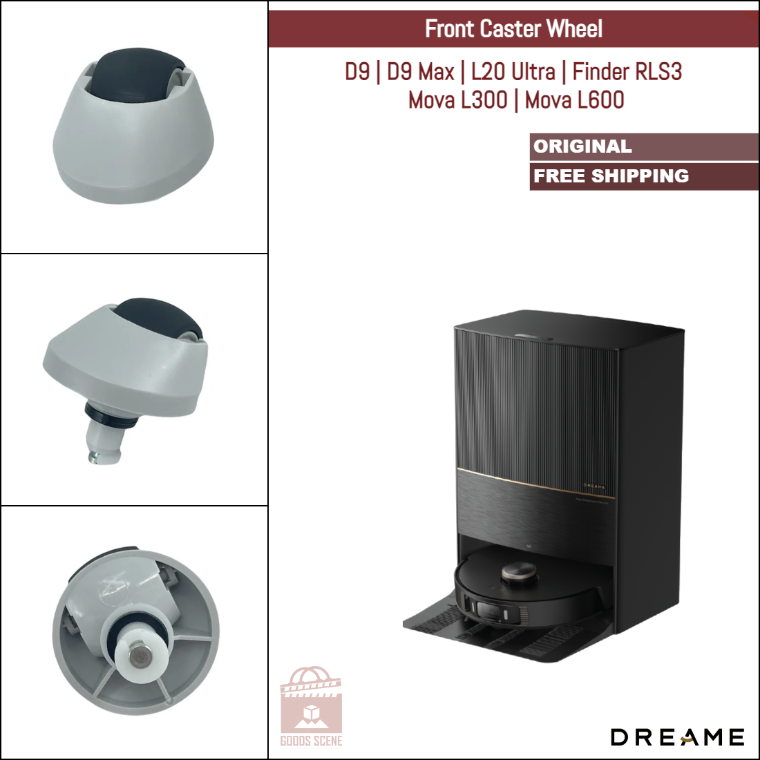 Dreame D9, D9 Max, L20 Ultra, Finder RLS3, Mova L300, Mova L600 | Original Spare & Repair Parts: Front Omni-Directional Caster Wheel