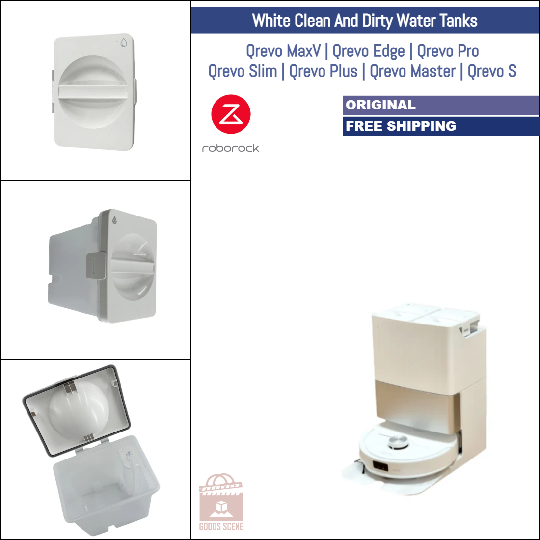 Roborock Qrevo MaxV, Qrevo Edge, Qrevo Pro, Qrevo Slim, Qrevo Plus, Qrevo Master, Qrevo S | Original Spare Parts & Accessories For Auto Dock: White Clean And Dirty Water Tank