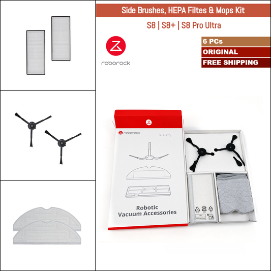 Roborock S8, S8+, S8 Pro Ultra | Original Consumable Parts & Accessories: Side Brushes, Mops, & HEPA Filters Gift Kit