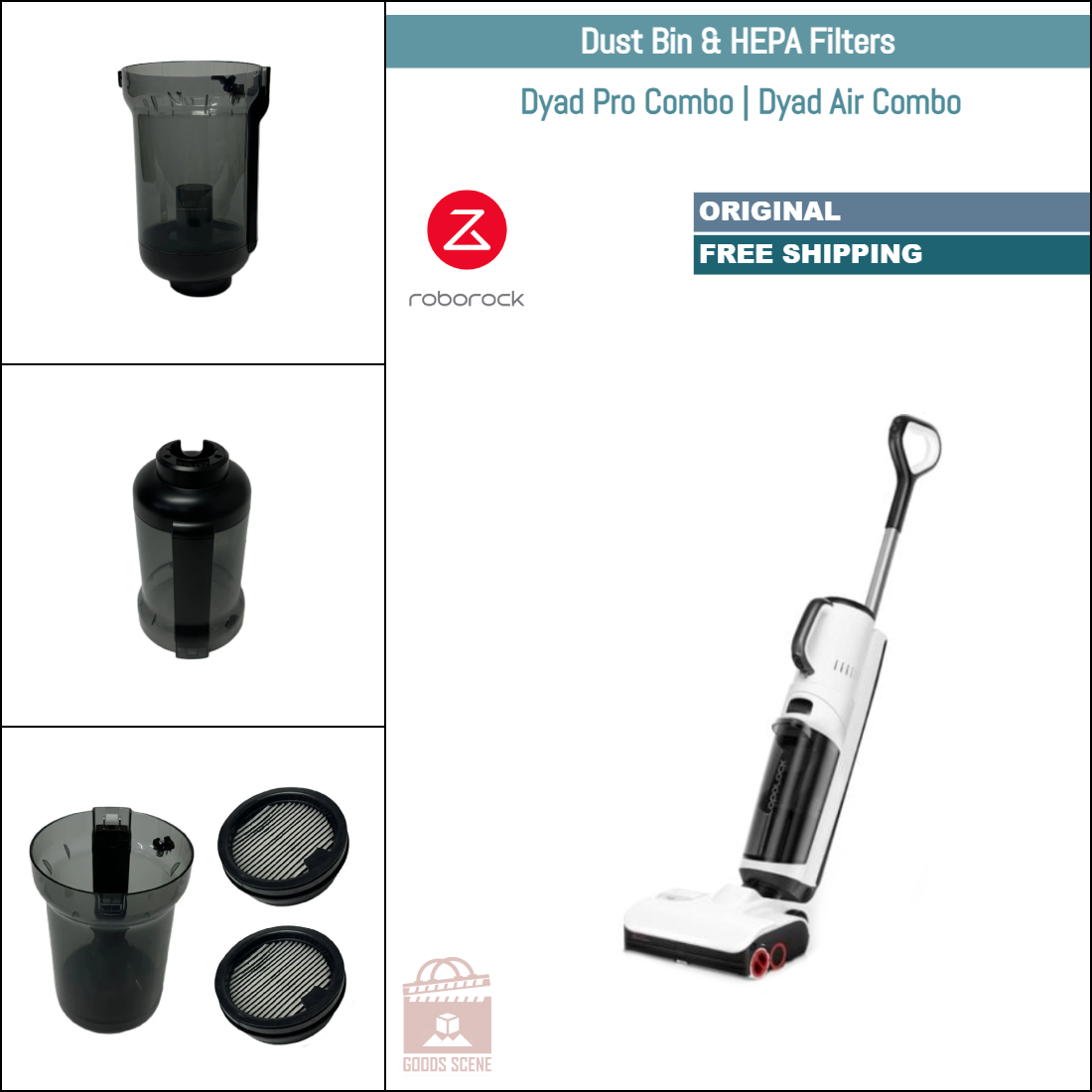 Roborock Dyad Pro Combo, Dyad Air Combo | Original Spare Parts & Accessories: Dust Bin Container & HEPA Filters