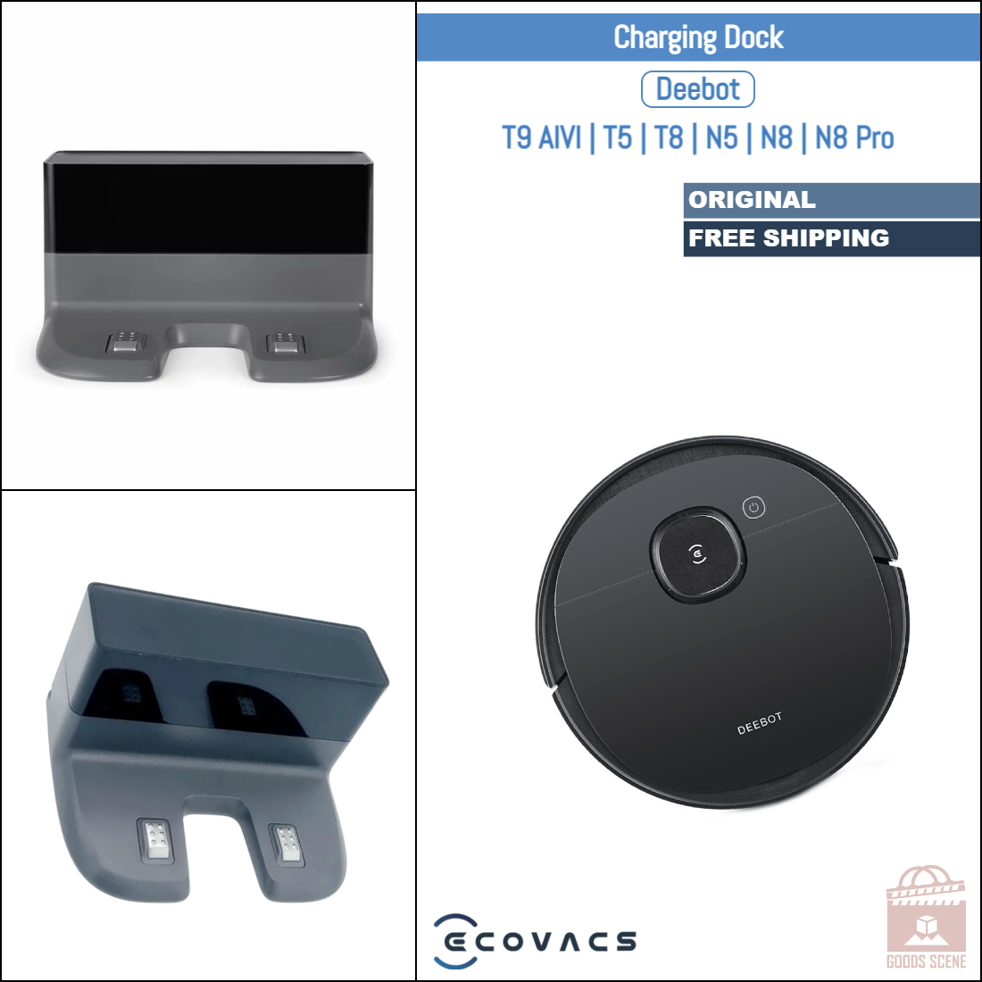 Ecovacs Deebot T9 AIVI, T5, T8, N5, N8, N8 Pro | Original Spare Parts & Accessories: Dock Charger Station