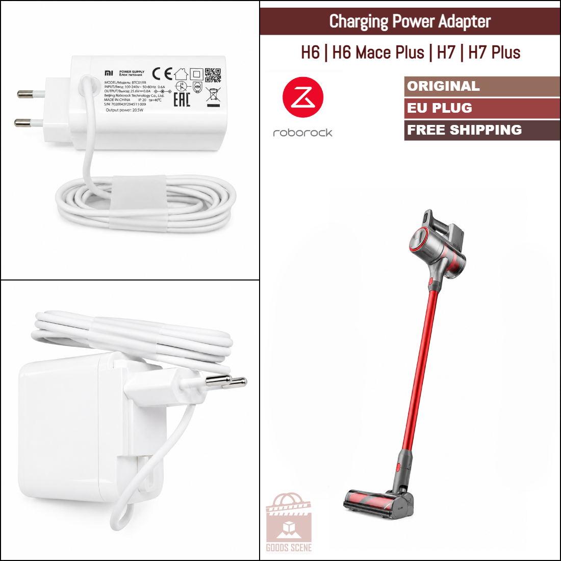 Roborock H6, H6 Mace Plus, H7, H7 Plus | Original Spare Parts & Accessories For Dock: Charging Power Adapter, EU Plug