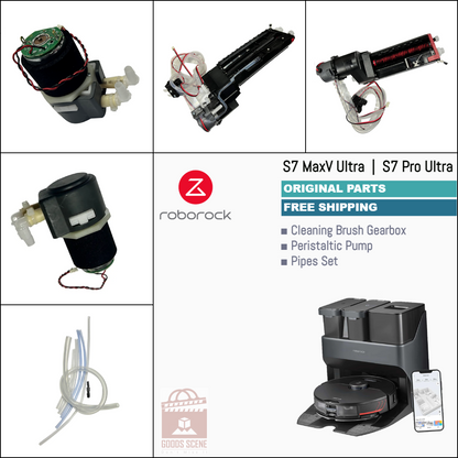 Roborock S7 MaxV Ultra, S7 Pro Ultra | Originale reserve- og reparasjonsdeler for dokkingstasjon: Rengjøringsbørste og vaskegirkasse, peristaltisk pumpe og vannrør