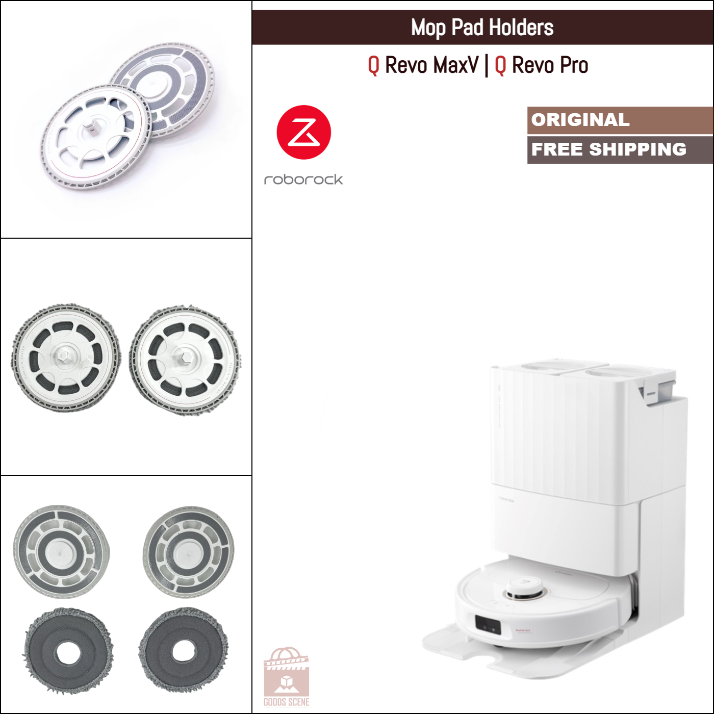 Roborock Q Revo MaxV, Q Revo Pro | Original Spare Parts & Accessories: FlexiArm Mop Pad Mount Tray Holder & Mop Pads