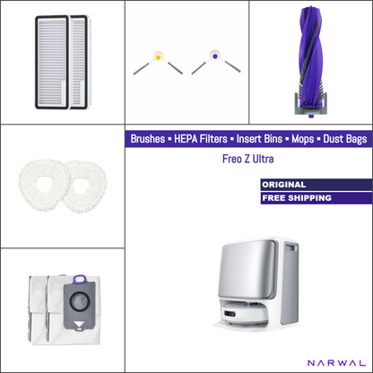 Narwal Freo Z Ultra | Original Consumable Parts & Accessories: Brushes, Mops, HEPA Filters, Insert Bins & Dust Bags