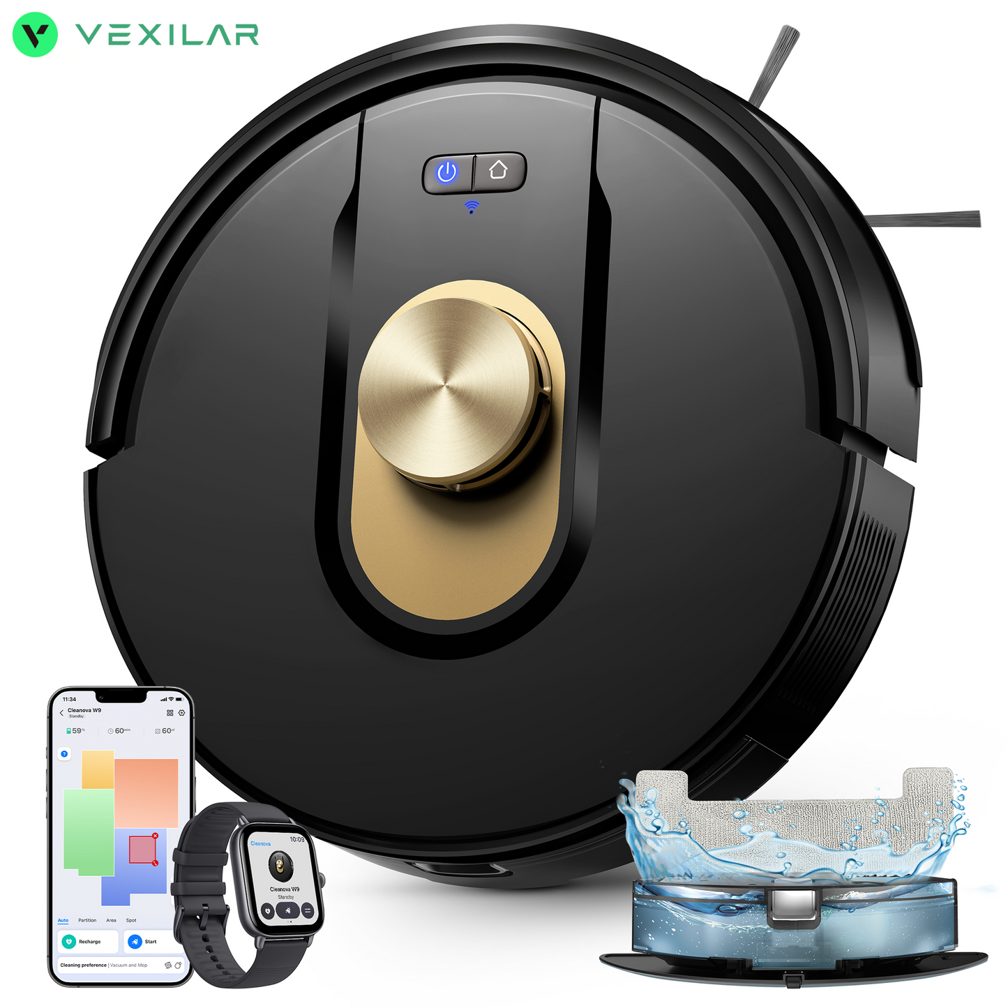 Vexilar W9 Robot Vacuum Cleaner & Mop | LDS Navigation, Smart Mapping & 8000Pa Suction