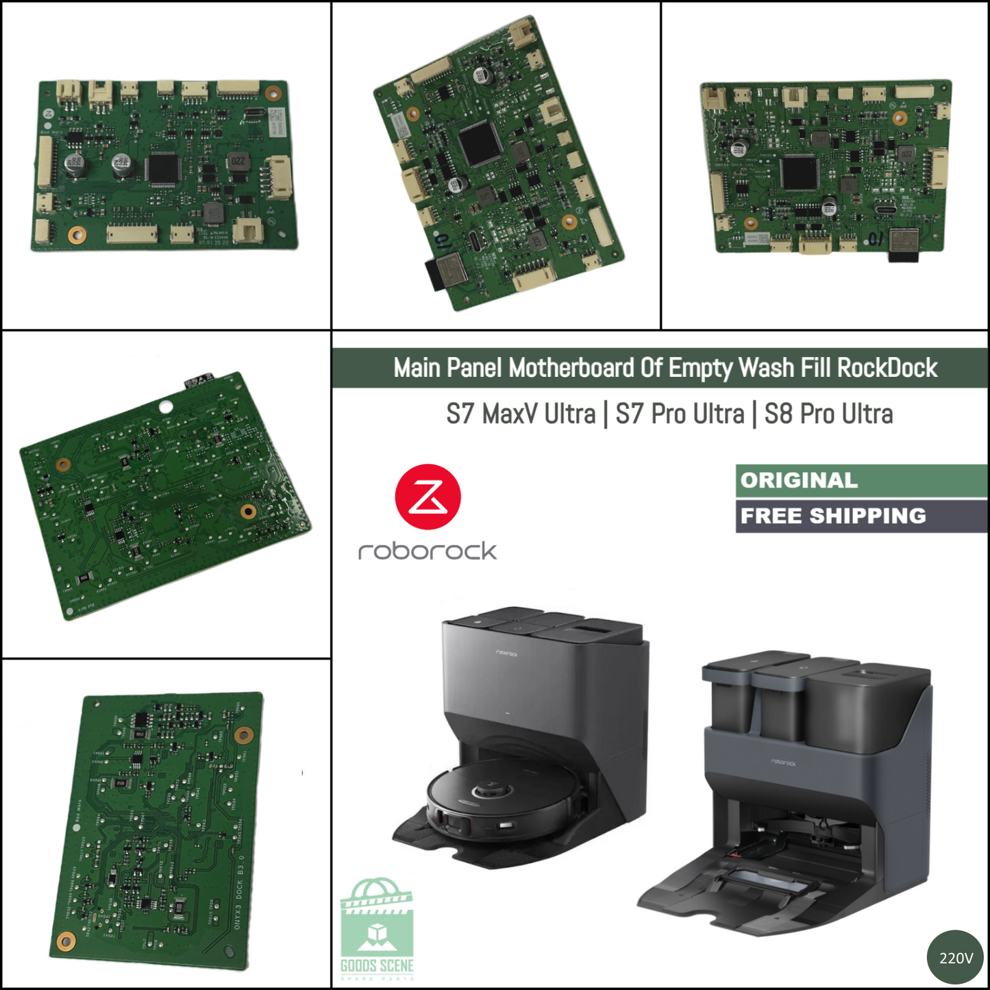 Roborock S7 MaxV Ultra, S8 Pro Ultra | Originale reserve- og reparasjonsdeler for automatisk tømningsstasjon: Hovedmoderkort 220V